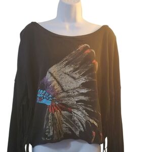 Distressed Fringe Crop Sweatshirt